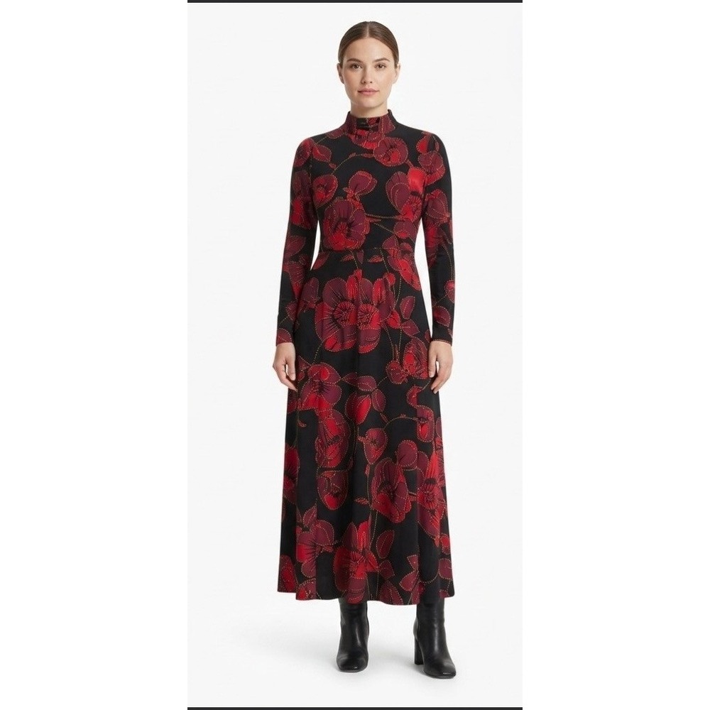 Chelsea & Violet Floral Long Sleeve Mock Neck Midi Dress Red Black XS NWT